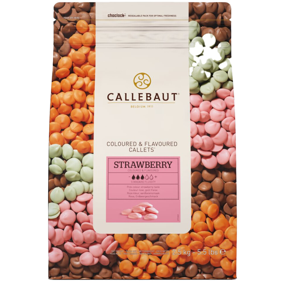 Callebaut Coloured Cocoa Butter Based Chocolate Strawberry Flavoured 2.5 Kg Pink