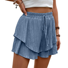 Wide Leg Shorts Women Ruffle Shorts Baggy Shorts-light blue XL