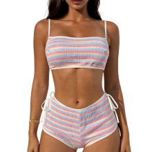 Zweiteiliger Bandeau-Badeanzug für Damen mit Streifen und-Pink M