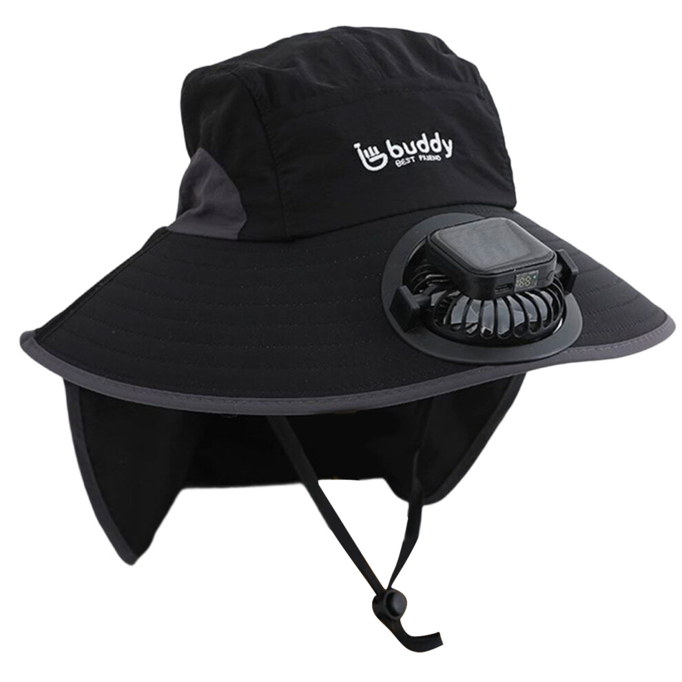 Breathable Solar Fan Sun Hat For Men Women Fishing-Black 7754002288586