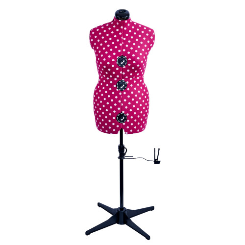 (Medium) Adjustable Dressmakers Dummy - Cerise Polka Dot. Available in 2 Sizes. 1