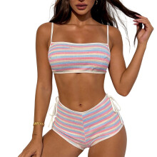 Maillot de bain deux pièces imprimé à rayures pour-Rose M