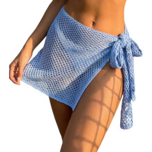 Durchsichtiger gehäkelter Damen-Badeanzug mit kurzem Rock-Blau