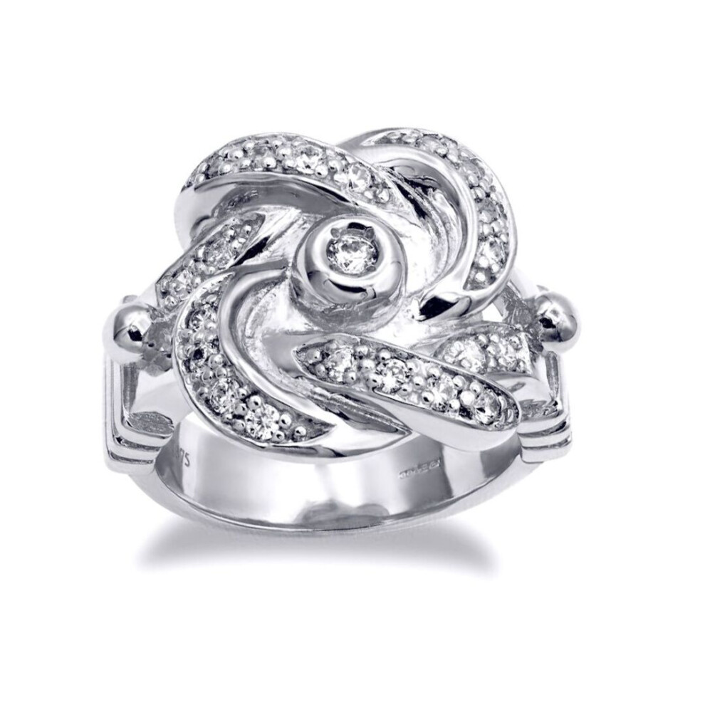 Jewelco London (X) Rhodium Round Cz Square Double Love Knot Ring - Arn163 Silver