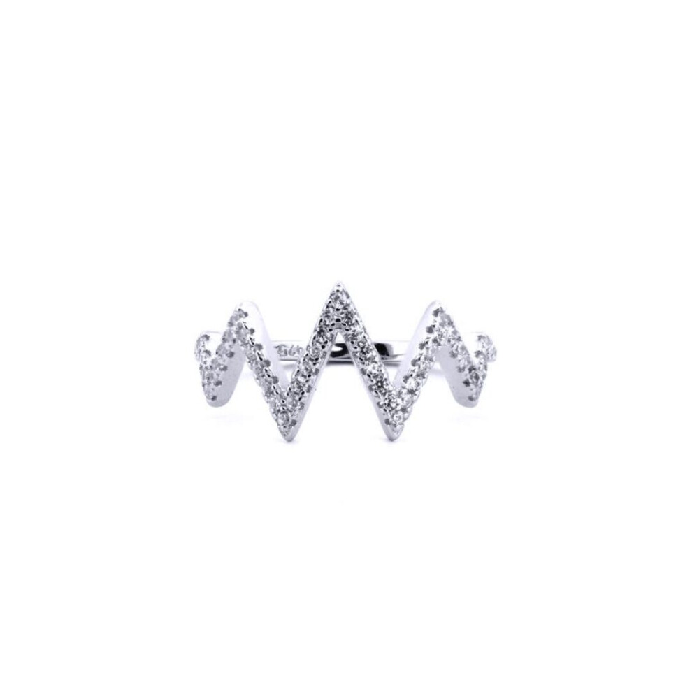 Jewelco London (L) Rhodium Silver Round Cz Zig Zag Shockwave Cluster Ring - Arn179