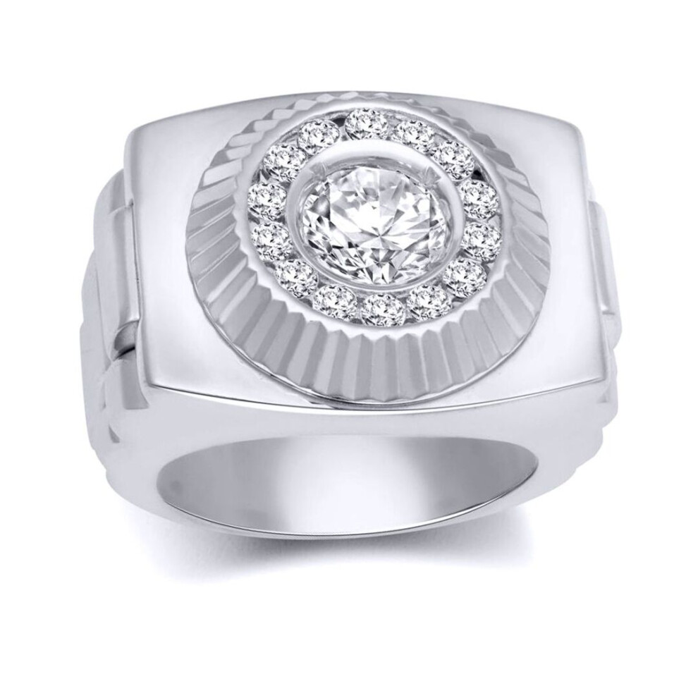 Jewelco London (X) Rhodium Round Cz Fluted Bezel Presidential Cluster Ring - Arn168 Silver