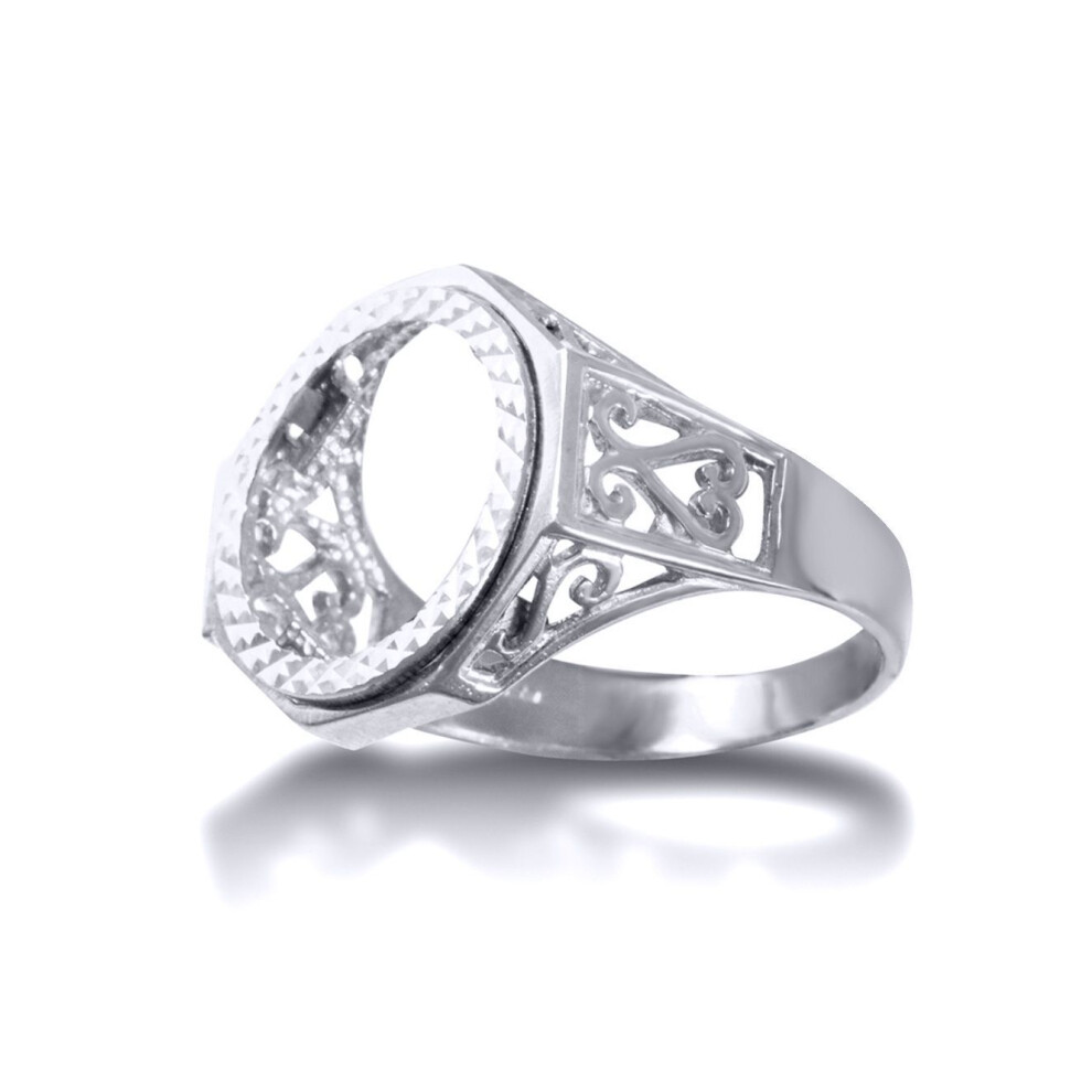 Jewelco London (L) Men's Solid Sterling Octagon Scroll 10Th Ounce Krugerrand Brittania Coin Mount Ring - Arn156-T Silver