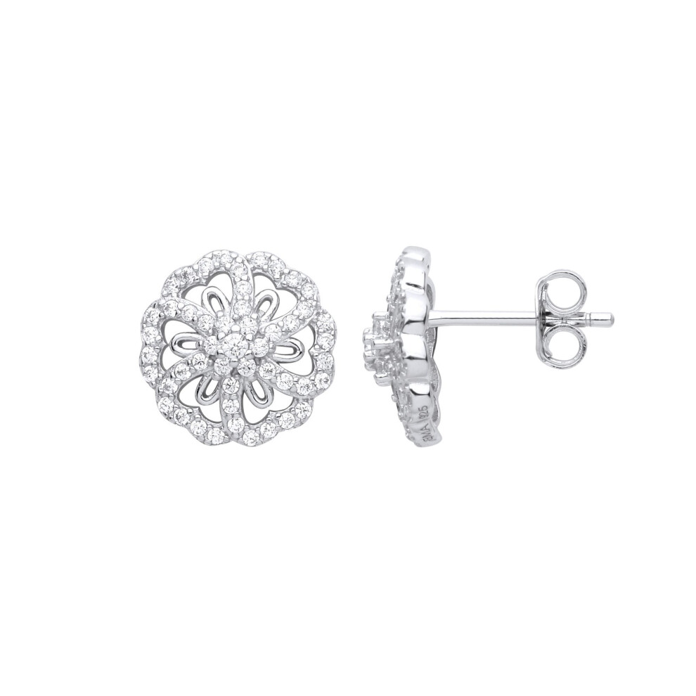 Jewelco London Ladies Rhodium Plated Sterling Cz Daisy Snowflake Starfish Cluster Stud Earrings - Eag1000 Silver