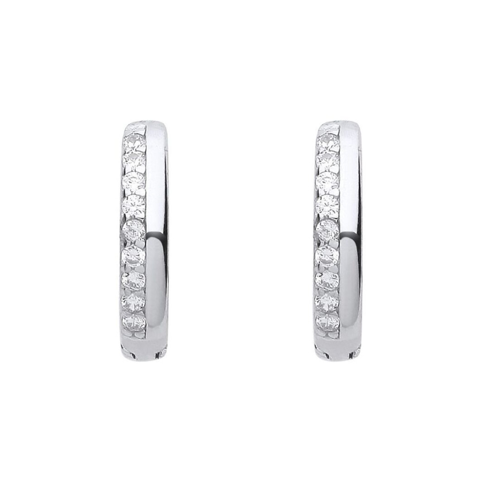 Jewelco London Ladies Rhodium Plated Sterling Cz Eternity Pave 2 Face Huggie Hoop Earrings - Eag1159 Silver