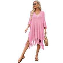 Elegantes ausgehöhltes gestricktes Bikini-Cover-Up mit-Rosa