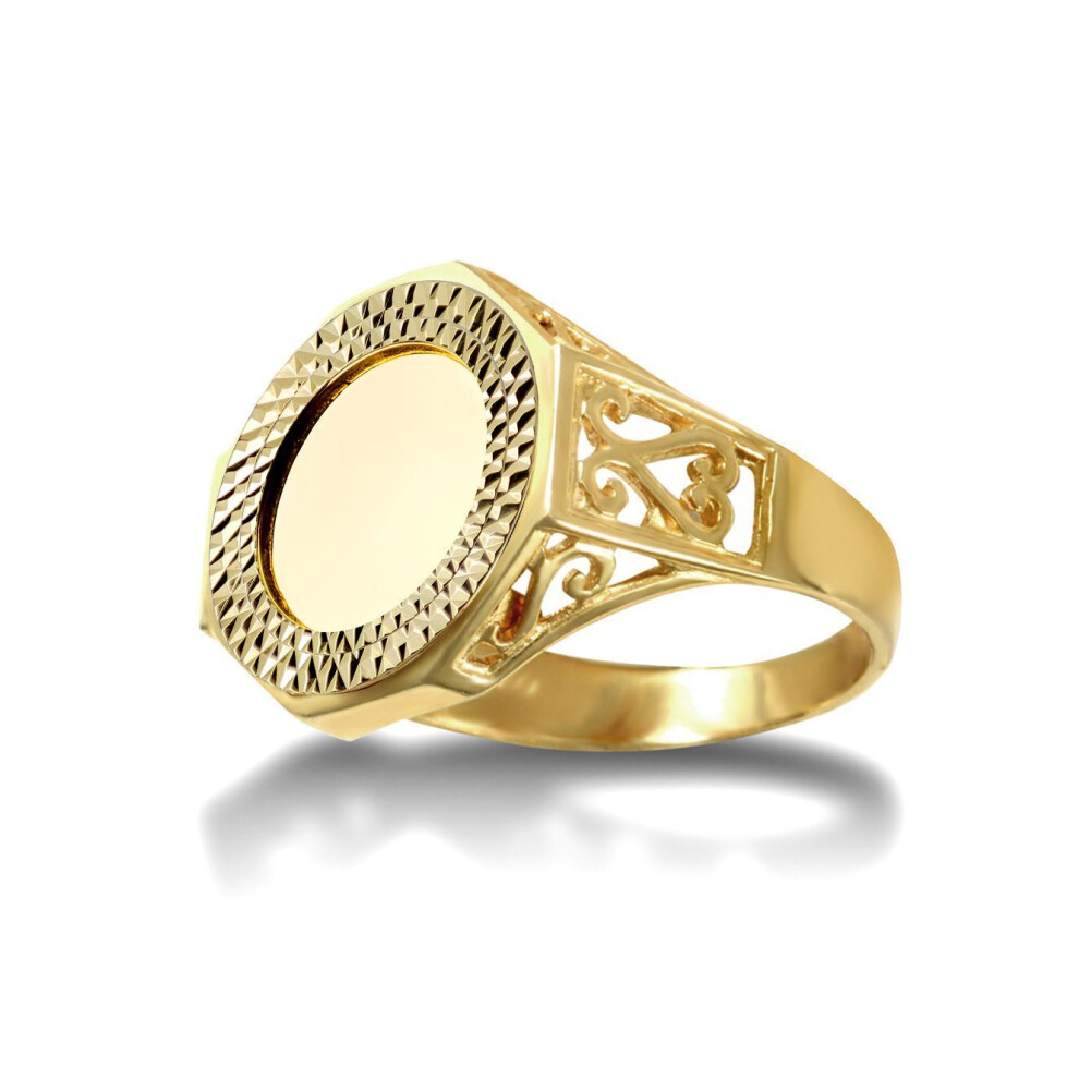 Jewelco London (N) 9Ct Gold Octagon Scroll Quarter Sovereign Coin Mount Ring - Gold-Plated Silver Cup - Jrn179-Q Silver,Gold