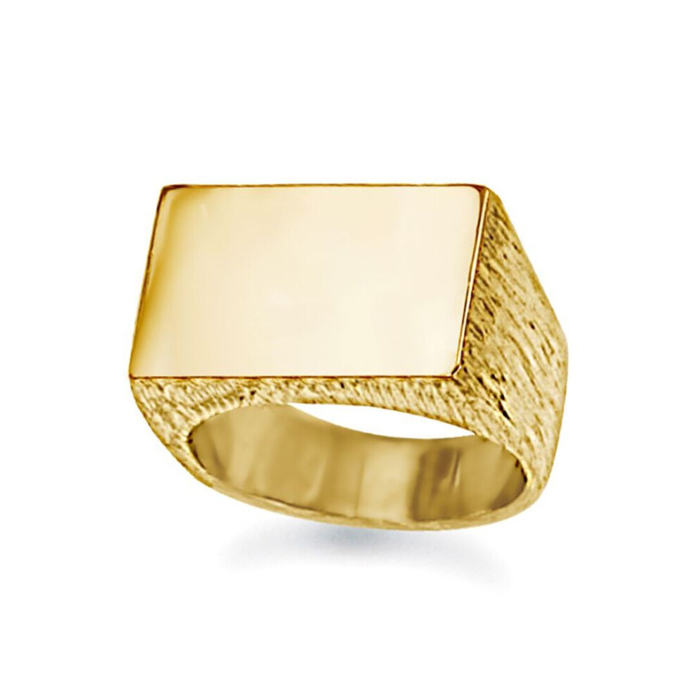 Jewelco London (V) Men's Solid 9Ct Engravable Barked Initial Blank Plate Signet Ring - Jir009 Gold