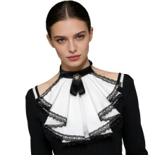 Embellished Trim Detachable Collar Lace Neckwear Stage-White