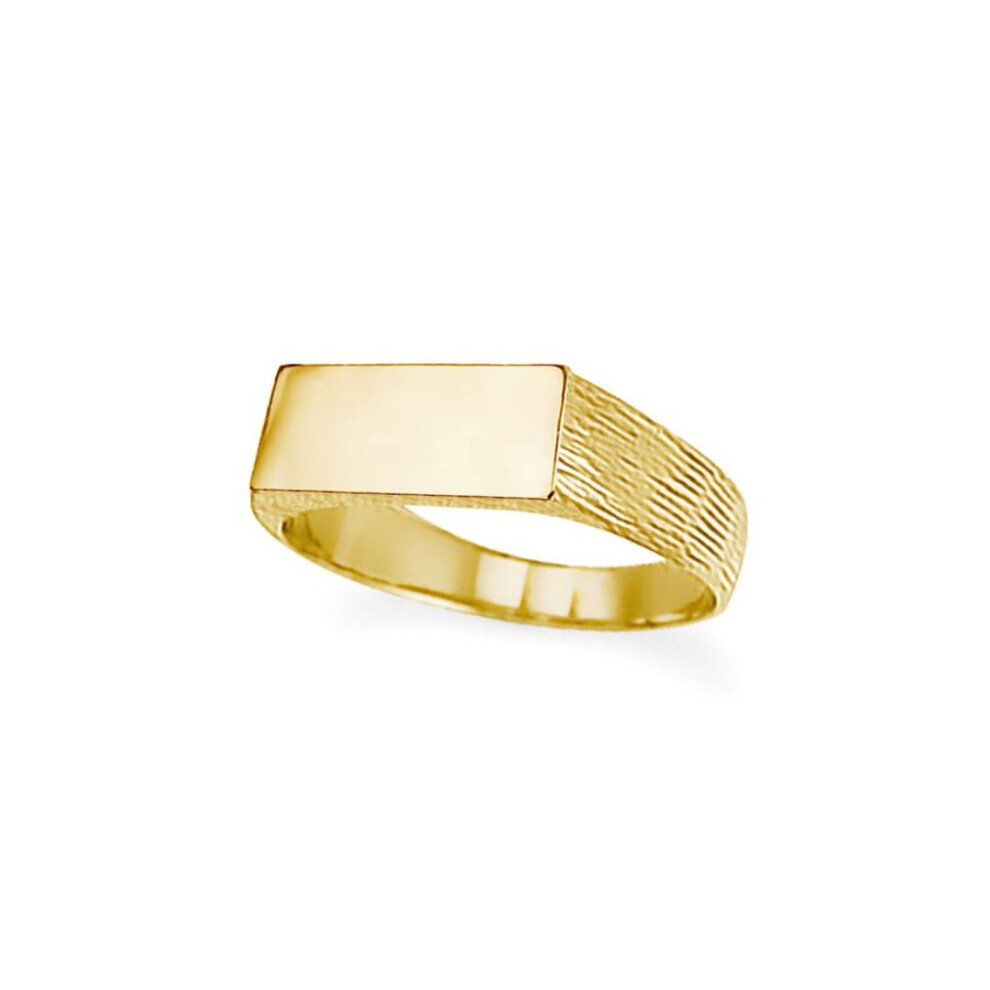 Jewelco London (P) Unisex Solid 9Ct Engravable Barked Initial Blank Plate Signet Ring - Jir004 Gold