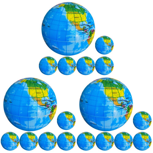 18Pcs Globe Shaped Stress Balls Bulk Educational Squeeze Toys Blue