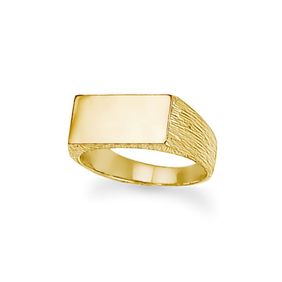 Jewelco London (X) Unisex Solid 9Ct Engravable Barked Initial Blank Plate Signet Ring - Jir006 Gold