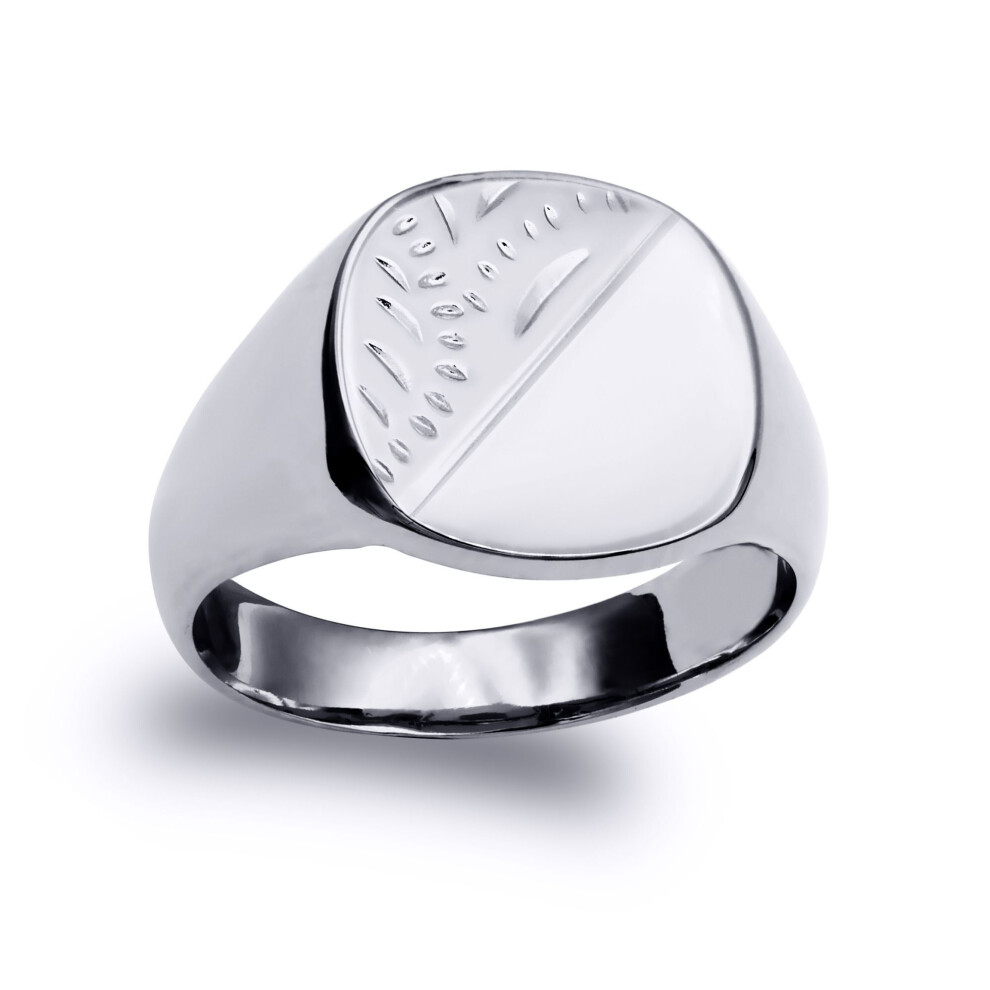 Jewelco London (O) Solid Rhodium-Plated 925 Sterling Diamond Cut Square Cushion Signet Ring - Arn120 Silver