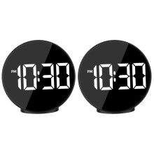 2Pcs Black Reflective Surface LED Screen Clock USB Voice Control Alarm