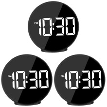 3Pcs Reflective Surface LED Screen Clock Black USB Voice Control Alarm