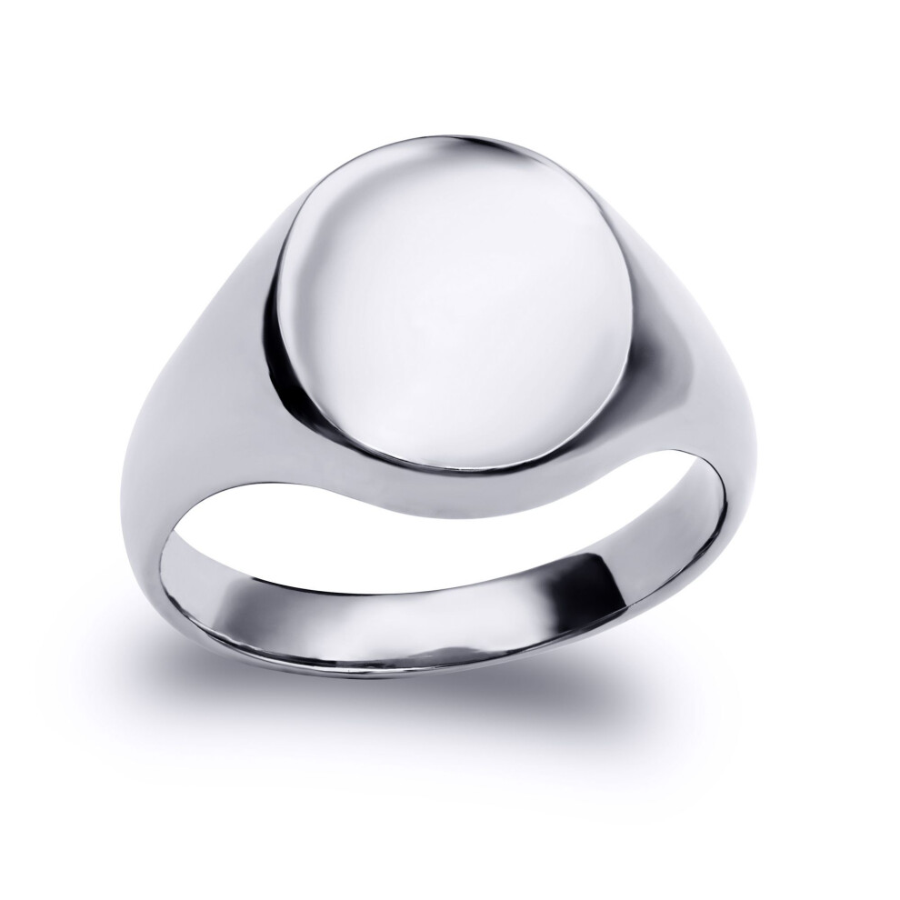 Jewelco London (S) Solid Rhodium-Plated 925 Sterling Polished Round Oval Signet Ring - Arn121 Silver