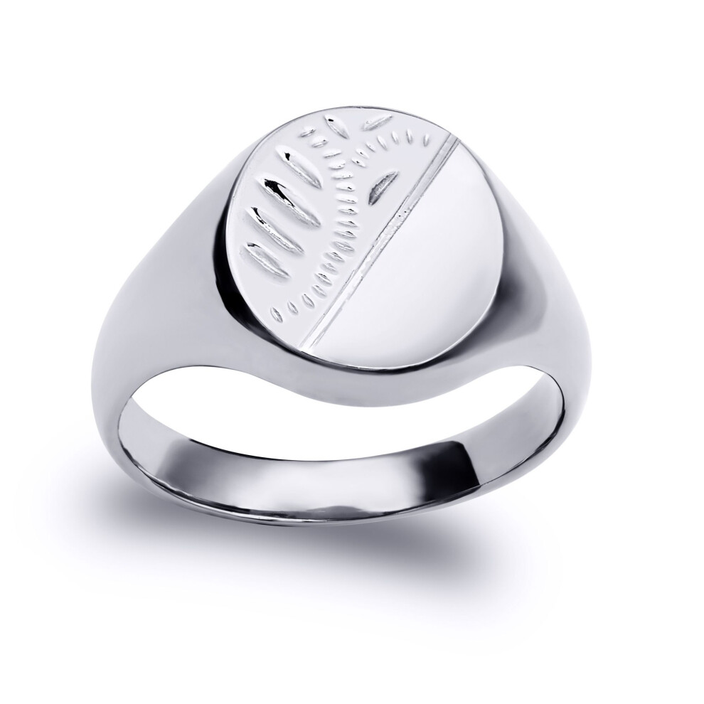 Jewelco London (S) Solid Rhodium-Plated 925 Sterling Diamond Cut Round Oval Signet Ring - Arn122 Silver