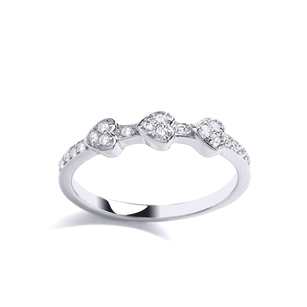 Jewelco London (M) Ladies Rhodium Plated Sterling Cz Trilogy Love Hearts Stacker Ring - Gvr879 Silver