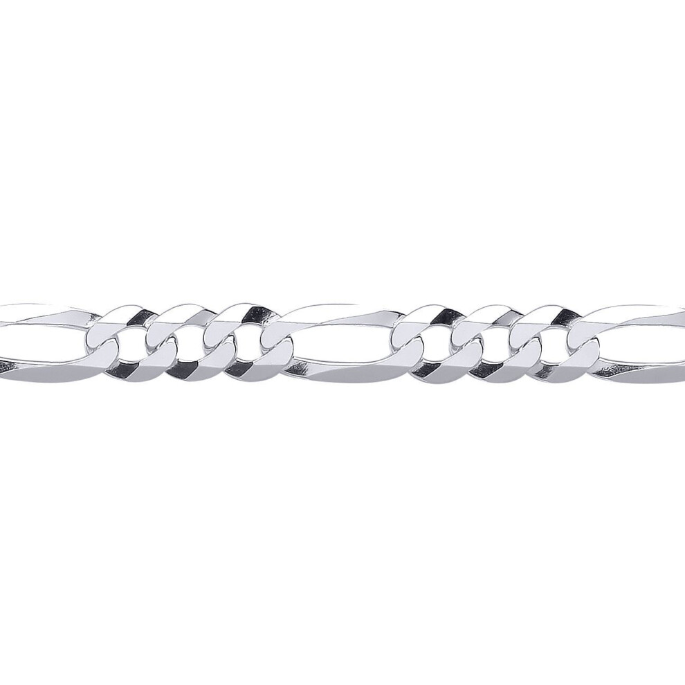 Jewelco London (24) Rhodium Plated Sterling Diamond-Cut 3+1 Figaro Chain Necklace 7Mm - Gvch48 Silver