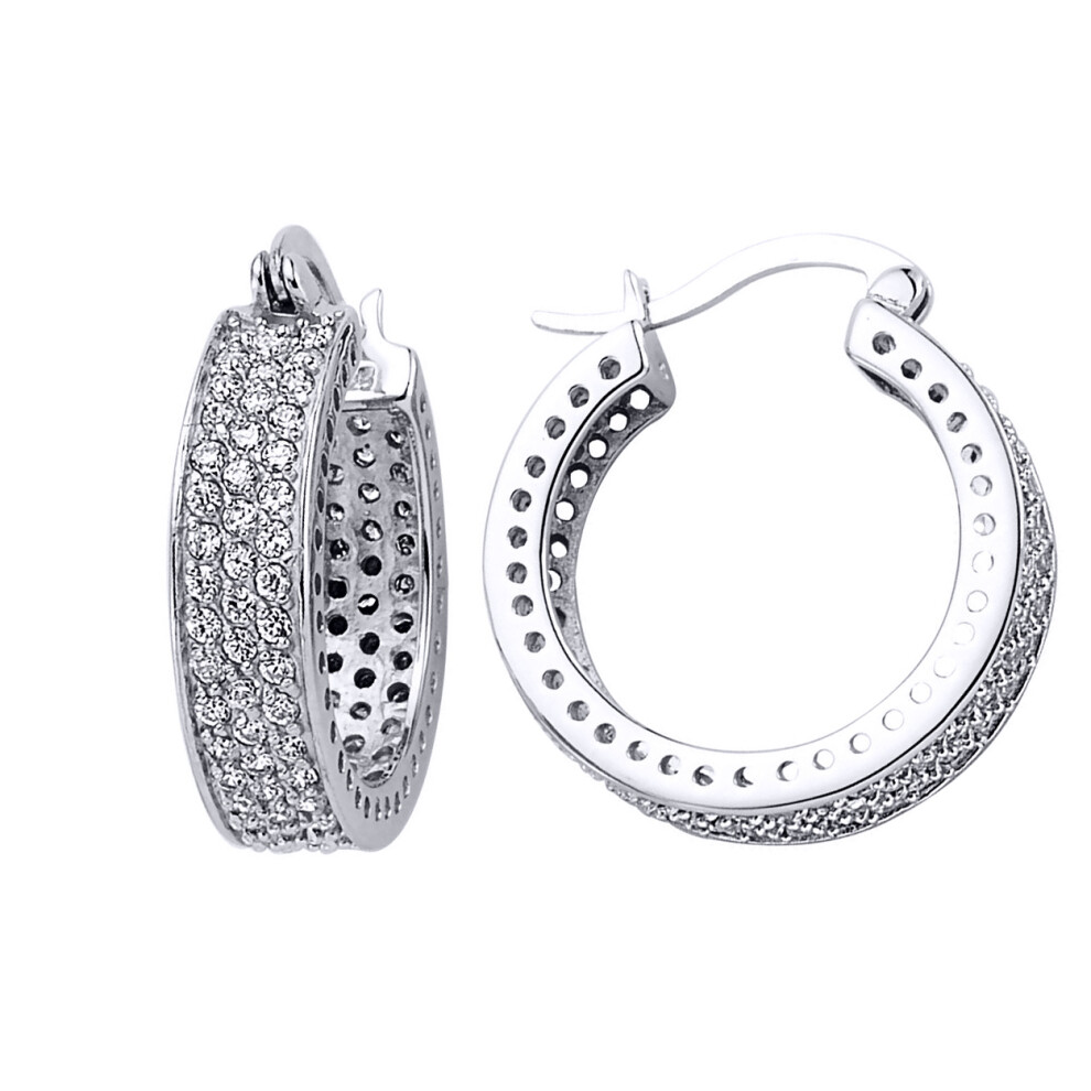 Jewelco London Ladies Sterling Cubic Zirconia Huggie Hoop Earrings 24Mm - Gve100 Silver