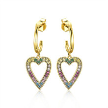 Jewelco London 14k Gold-plated Silver Rainbow Round Brilliant CZ Semi-Hoop Love Heart Drop Earrings - AES238