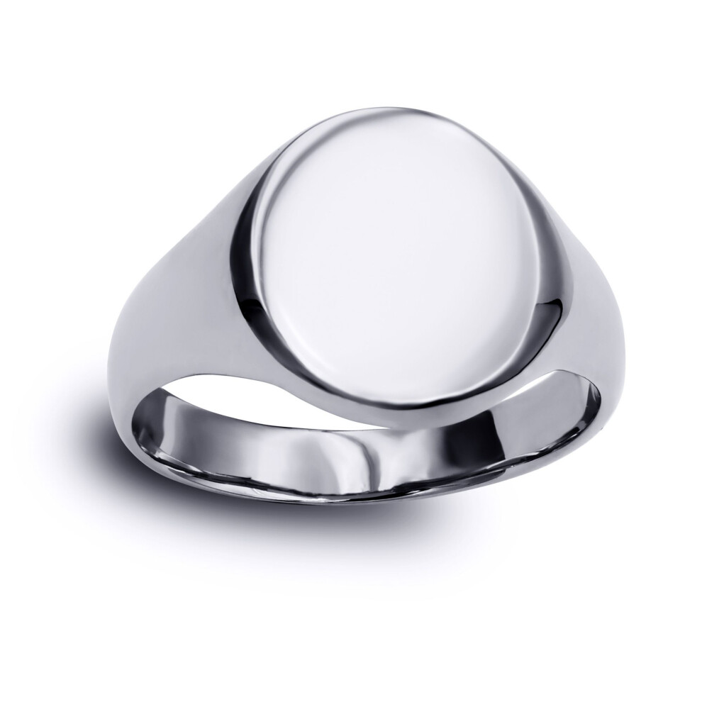 Jewelco London (N) Solid Rhodium-Plated 925 Sterling Polished Round Oval Signet Ring - Arn117 Silver