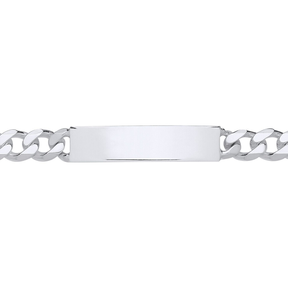 Jewelco London Mens Rhodium Plated Sterling Chunky Curb Rectangular Bar Identity Id Bracelet 8Mm 8.5 Inch - Id54 Silver