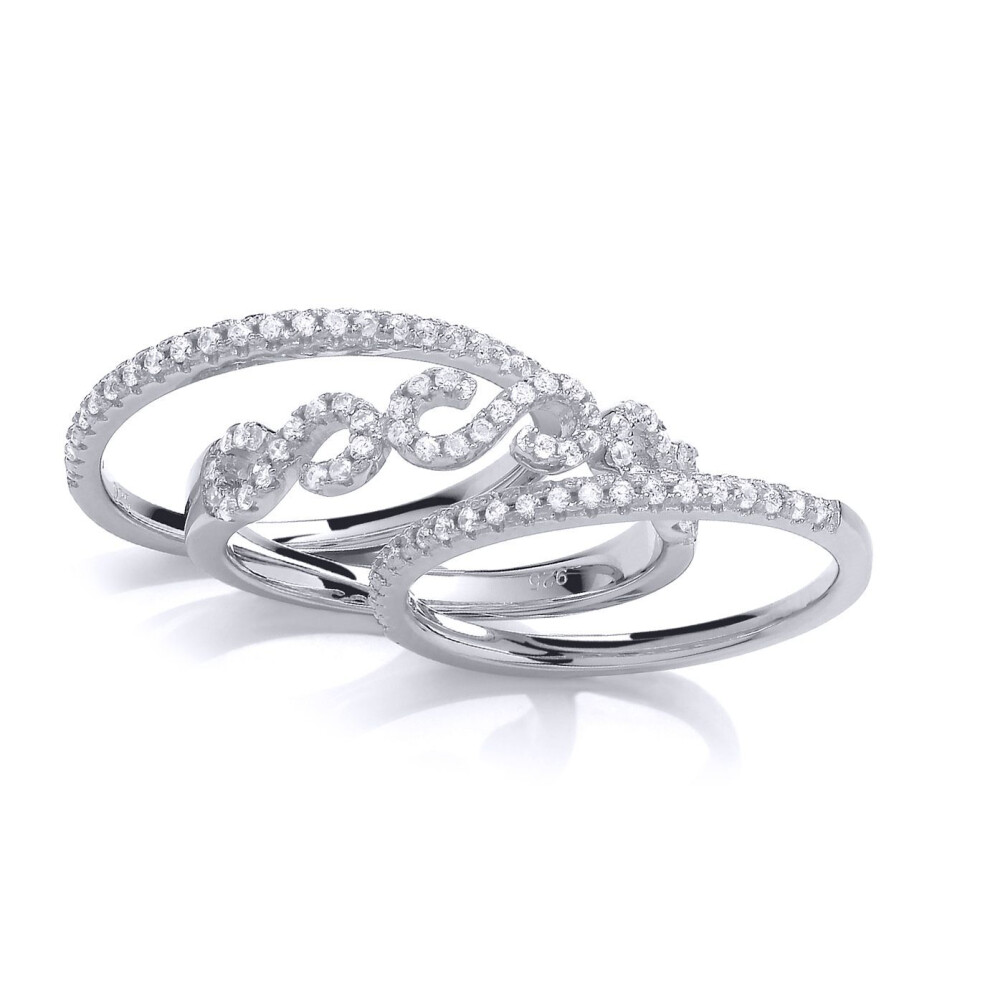 Jewelco London (P) Sterling Cubic Zirconia 3 Piece Pave Ring - Gvr706 Silver