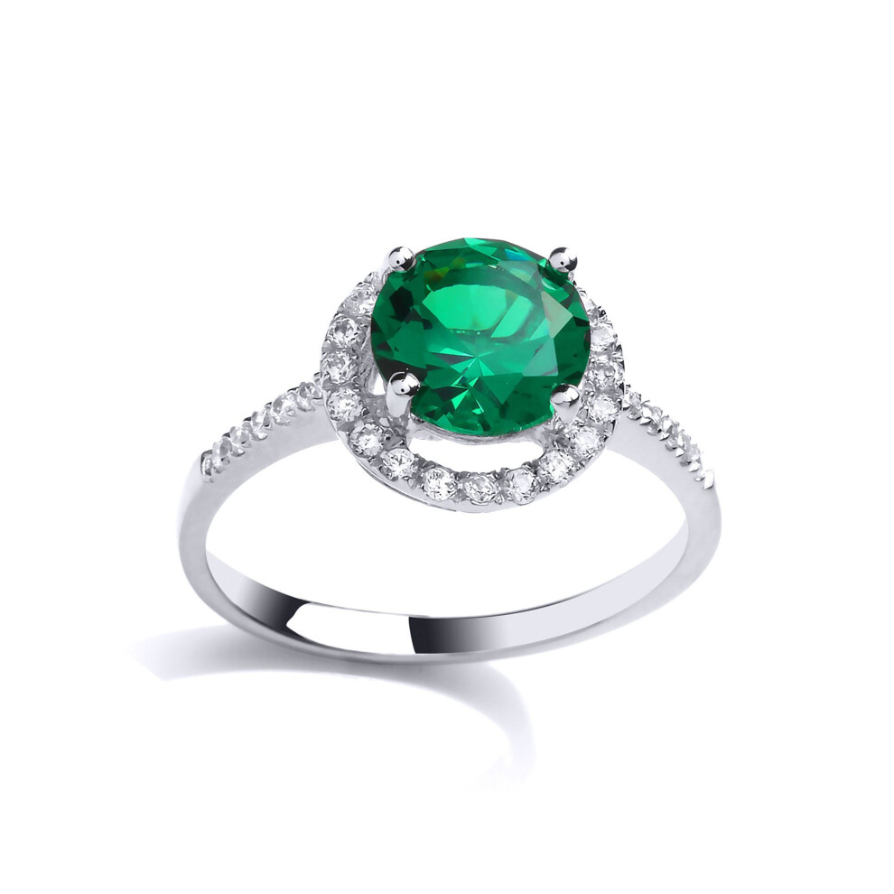 Jewelco London (N) Ladies Sterling Silver Emerald-Green Cubic Zirconia Shoulder-Set Halo Solitaire Engagement Ring - Gvr788em Green,Silver