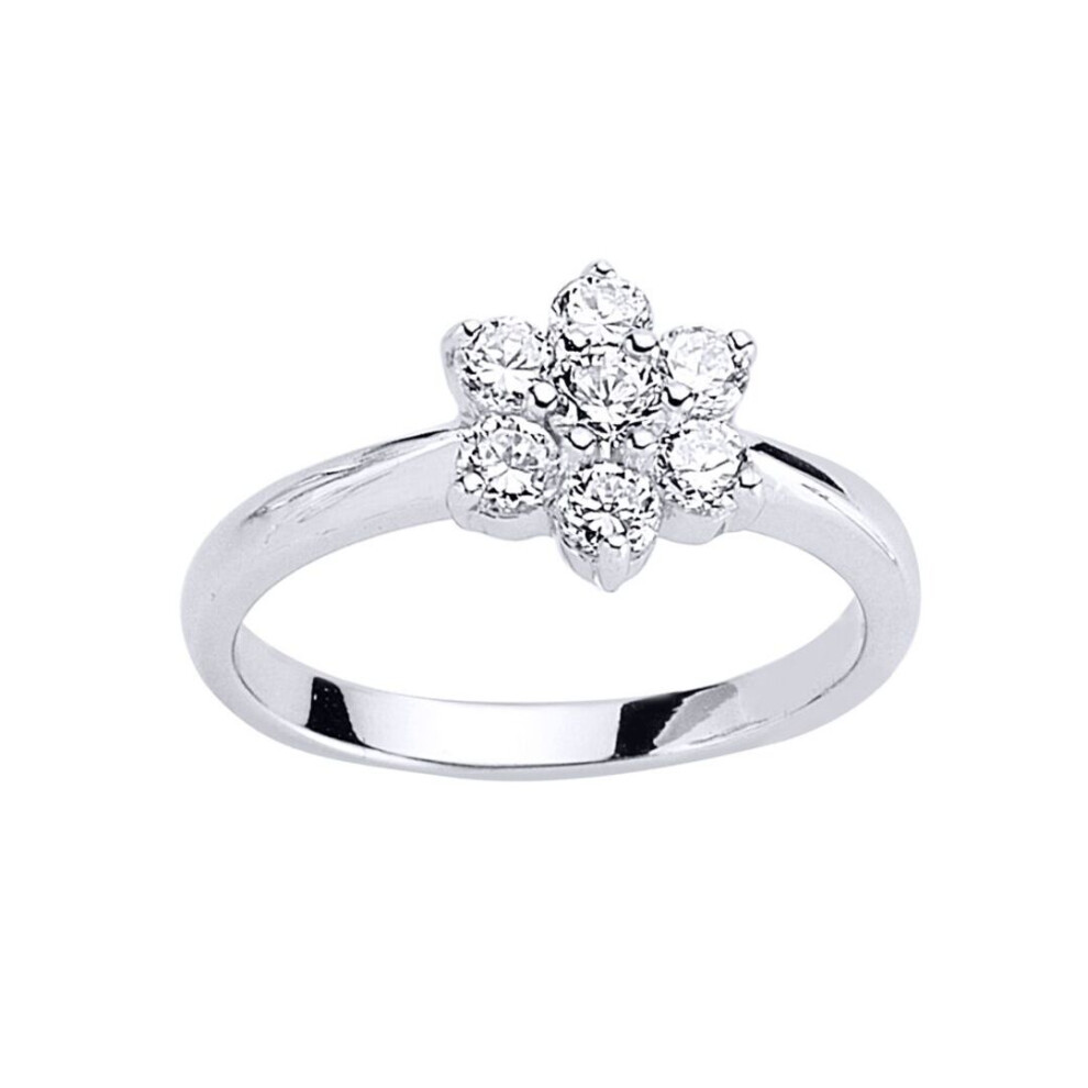 Jewelco London (O) Ladies Sterling Cubic Zirconia Flower Cluster Engagement Ring - Gvr483 Silver