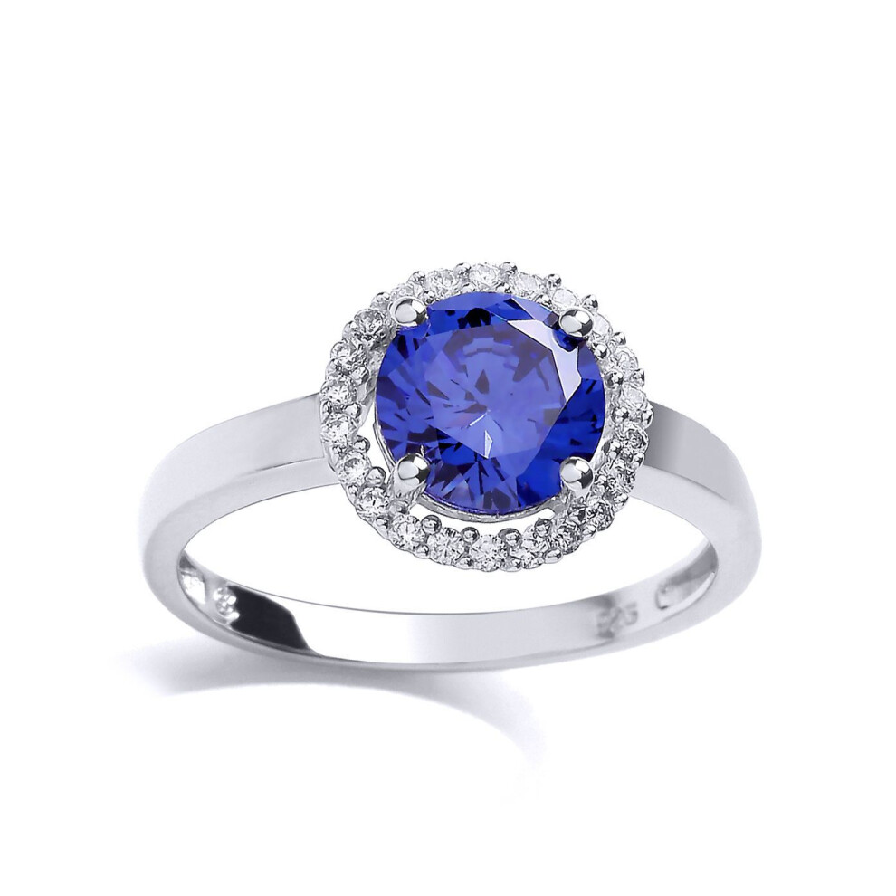 Jewelco London (N) Ladies Sterling Silver Tanzanite-Violet Cubic Zirconia Halo 4 Claw Solitaire Engagement Ring - Gvr665 Silver,Purple