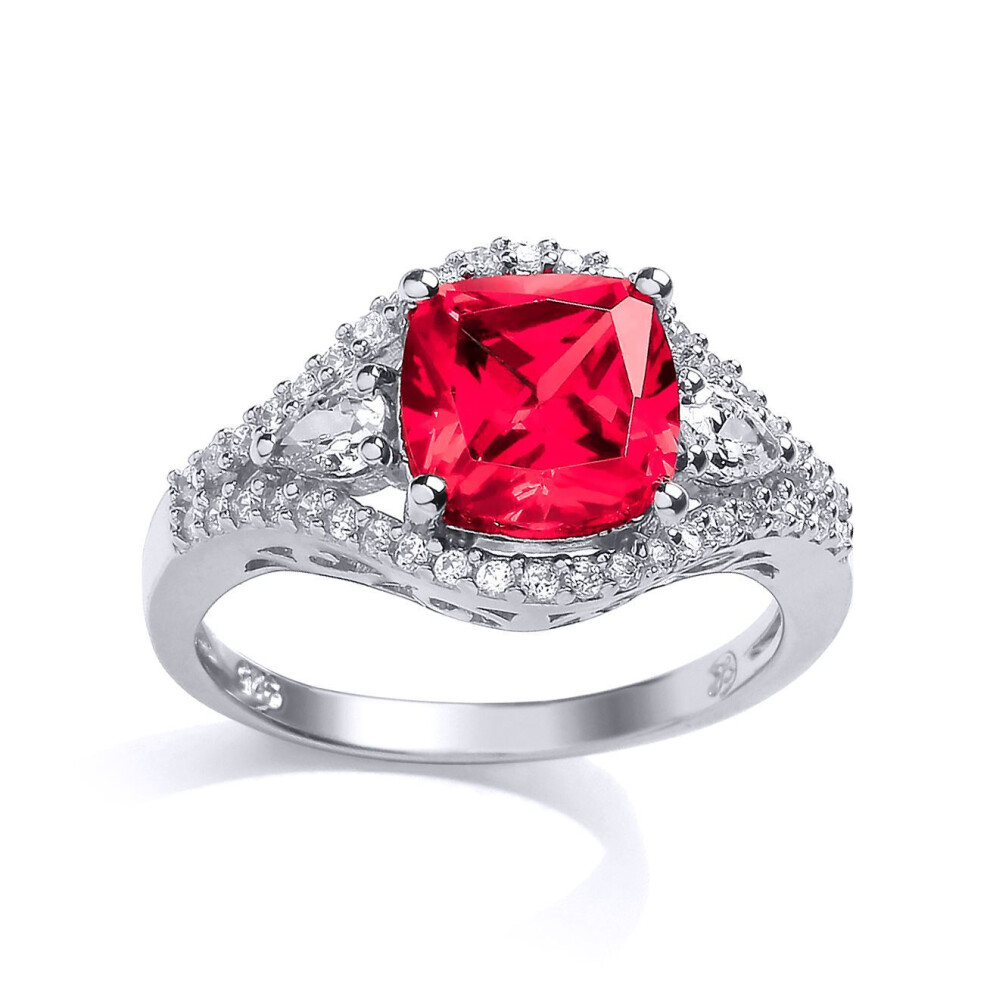 Jewelco London (N) Ladies Sterling Silver Ruby-Red Cushion Cubic Zirconia Halo Engagement Ring - Gvr673ru Red,Silver