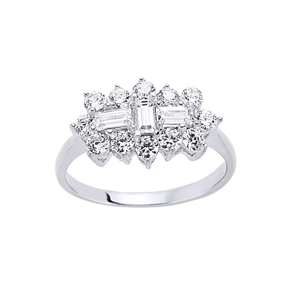 Jewelco London (N) Ladies Sterling Baguette Cubic Zirconia Trilogy Boat Cluster Engagement Ring - Gvr453 Silver