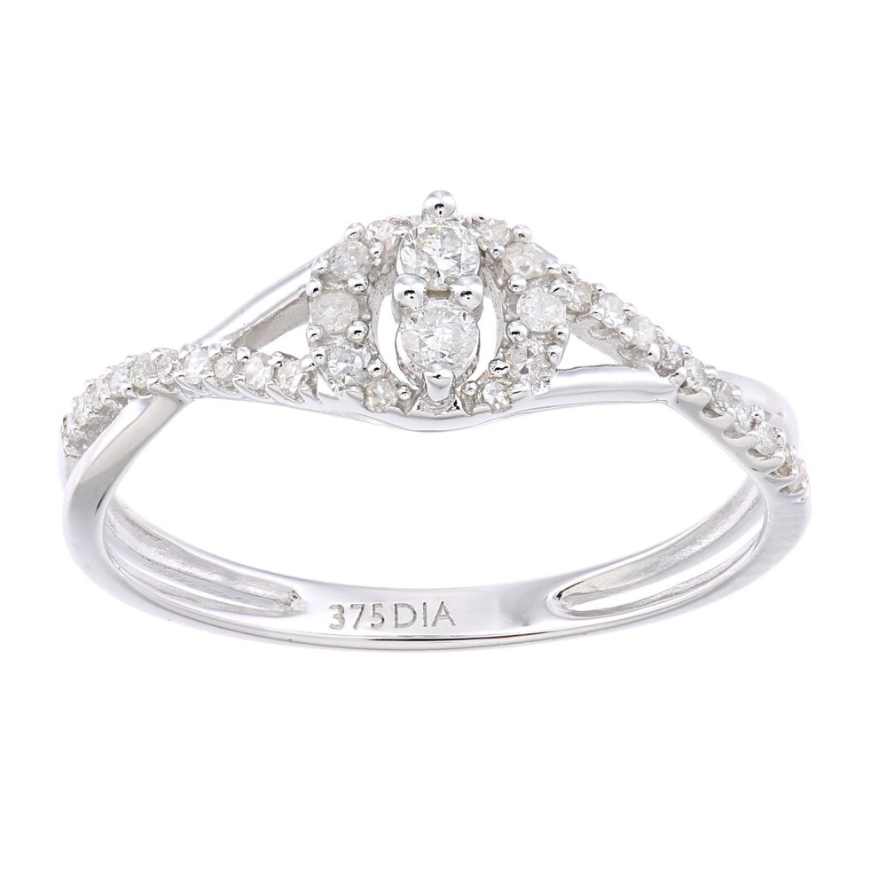 Jewelco London (K) 9Ct White Gold Round 21Pts Diamond Halo Engagement Ring - Pr1axl2343w White,Gold