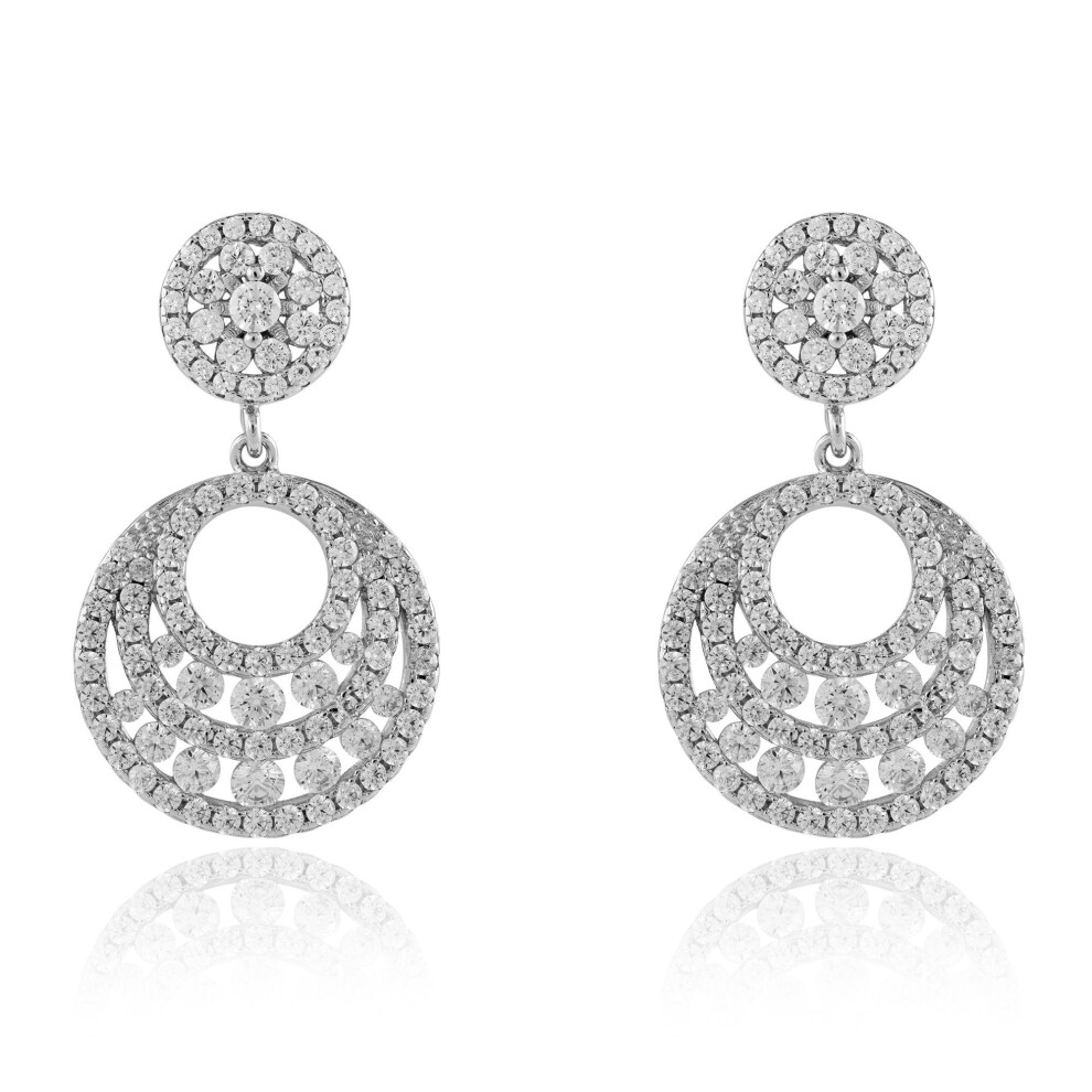 Jewelco London Rhodium Sterling Cubic Zirconia Layered Halo Eternity Drop Earrings 28Mm - Jacobje025 Silver