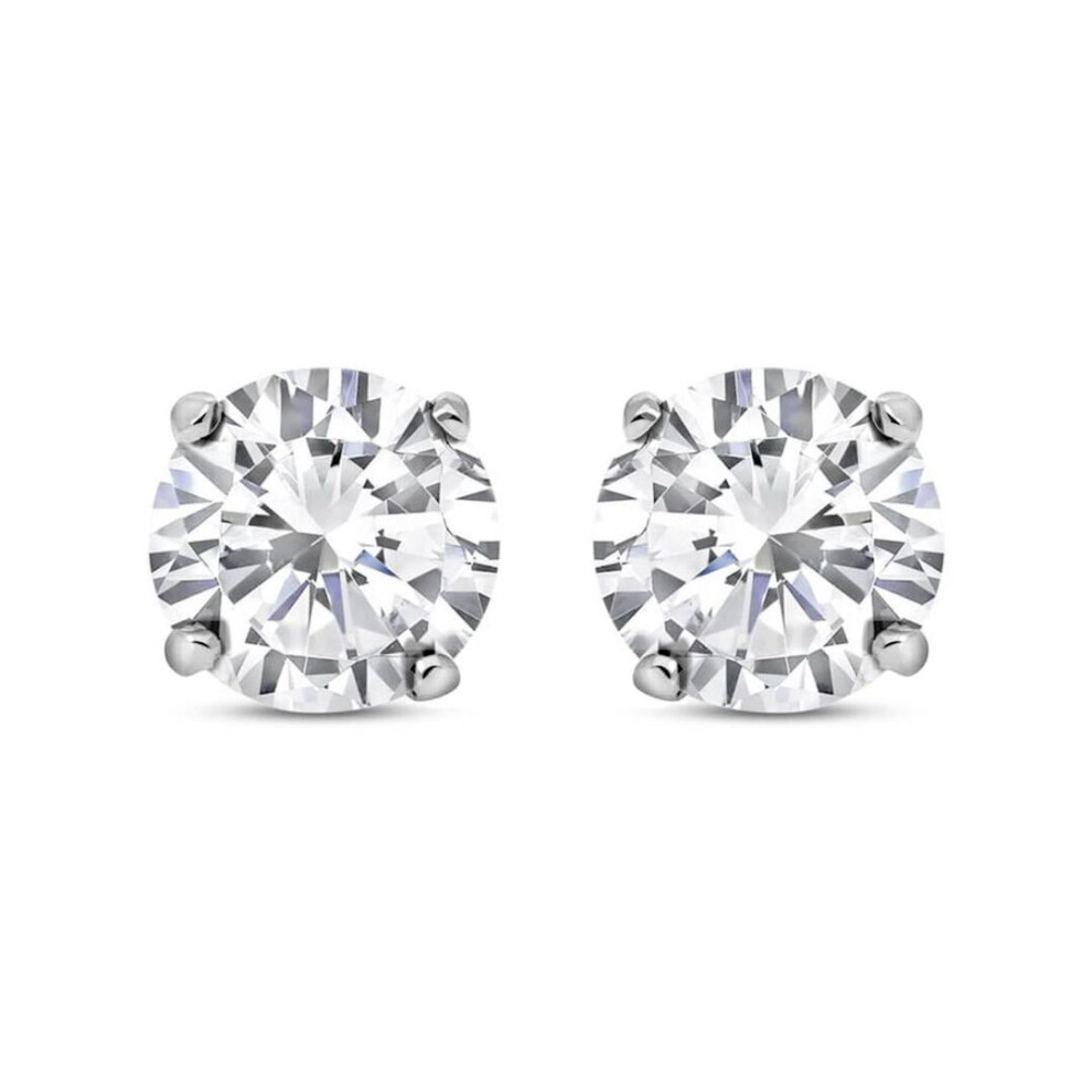 Jewelco London Ladies Sterling Cubic Zirconia 4 Claw Solitaire Stud Earrings 7Mm 2.60Cts - Rd7 Silver