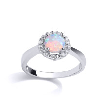 (O) Jewelco London Ladies Sterling Silver Opal Halo Cluster Solitaire Engagement Ring - GVR755OP