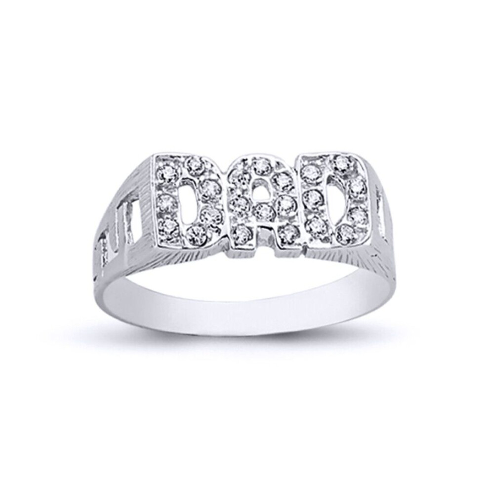 Jewelco London (X) Mens Rhodium Plated Sterling Round Cubic Zirconia Dad Signet Id Ring 8Mm - Arn105 Silver