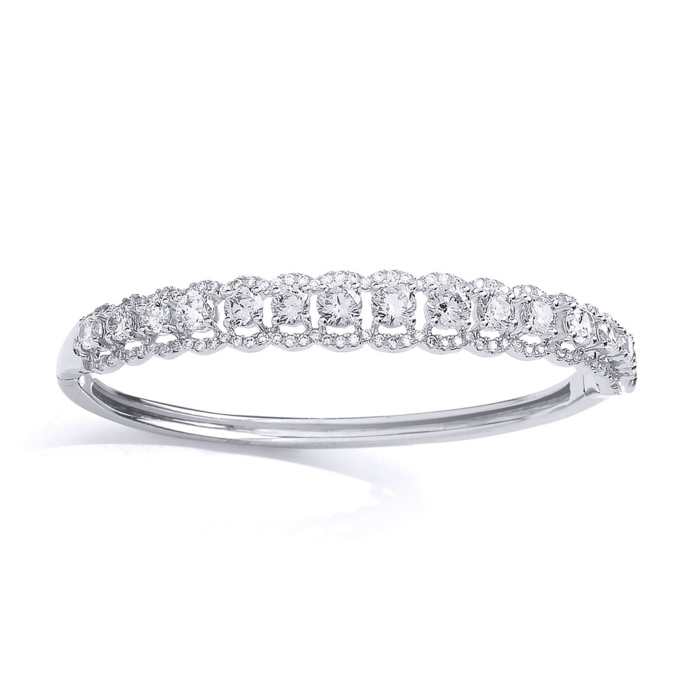 Jewelco London Girls Sterling Cubic Zirconia Halo Cluster Baby Bangle Bracelet - Bn70 Silver