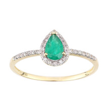 (O) Jewelco London 18ct Yellow Gold Round 10pts Diamond Pear 0.4ct Emerald Pear Raindrop Halo Cluster Ring - DR1AXL606Y18EM