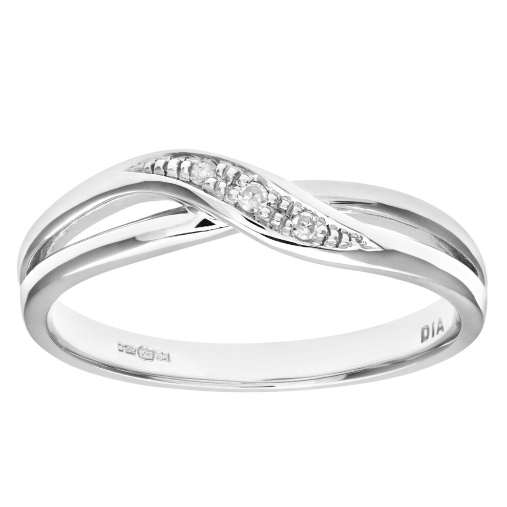 Jewelco London (K) 9Ct White Gold Round 2Pts Diamond Crossover Dress Ring - Pr0axl8741w White,Gold