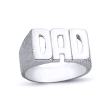 (X) Jewelco London Mens Rhodium Plated Sterling Silver DAD Signet ID Ring 11mm - ARN106