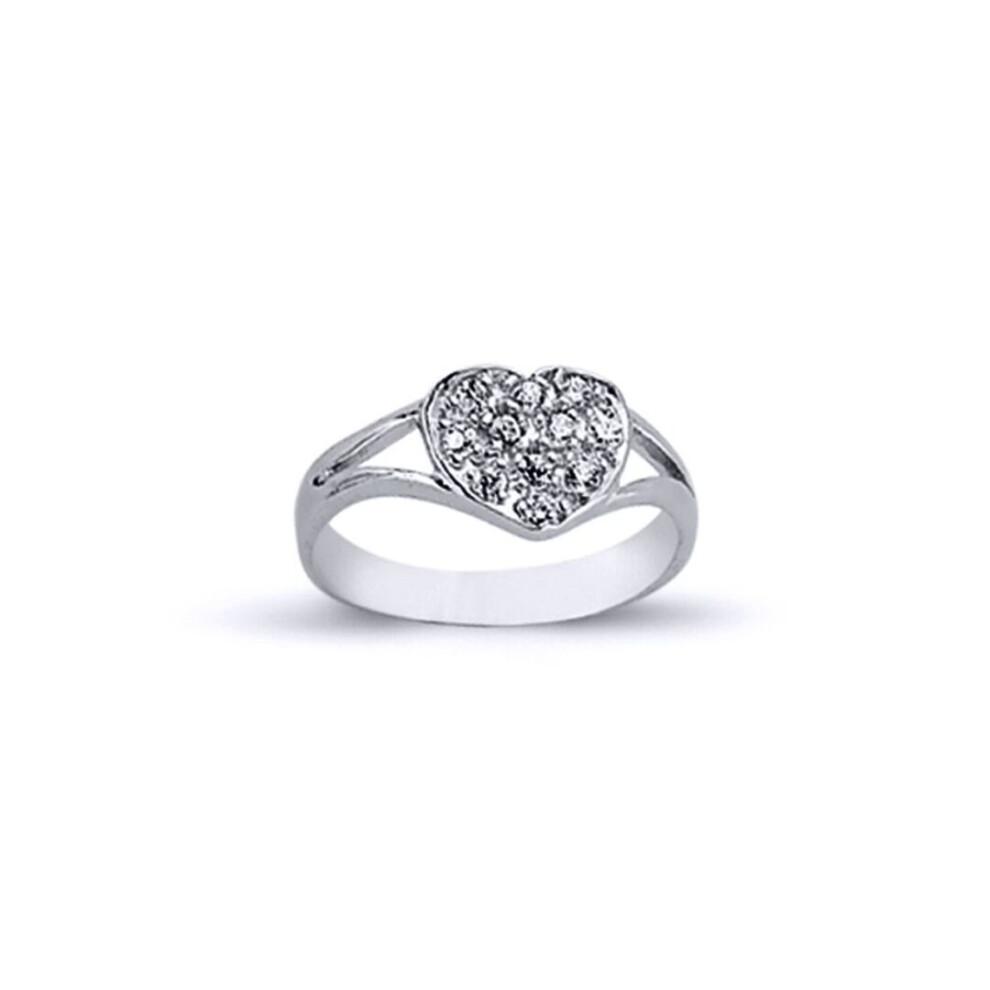 Jewelco London (Q) Rhodium Plated Sterling Round Cubic Zirconia Love Heart Signet Ring 7Mm - Arn108 Silver