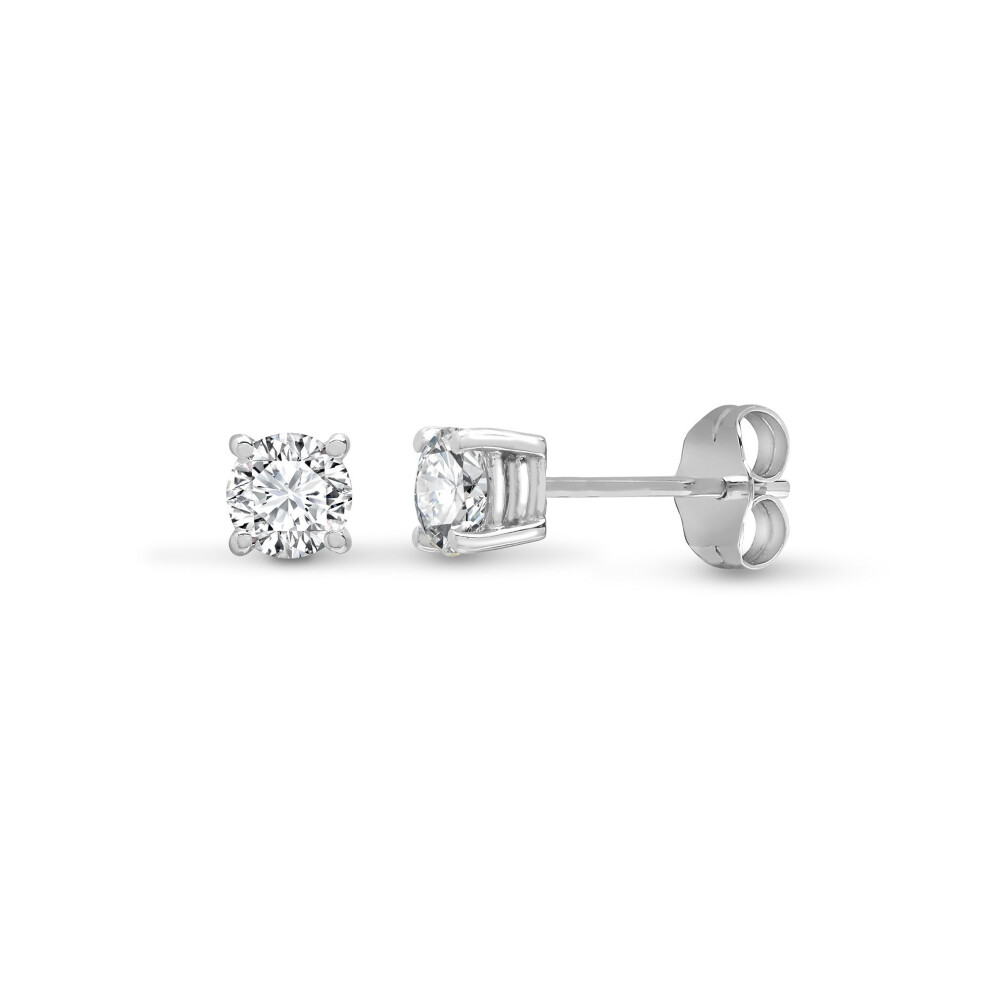 Jewelco London Ladies Solid 18Ct White Gold 4 Claw Set Round G Si1 0.2Ct Diamond Solitaire Stud Earrings - 18E005-020 White,Gold