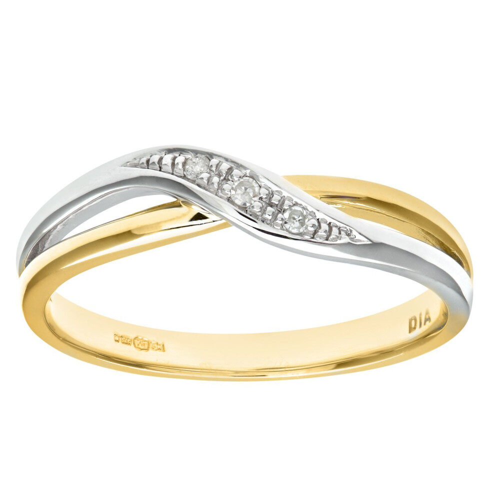Jewelco London (K) 9Ct Yellow Gold Round 2Pts Diamond Crossover Dress Ring - Pr0axl8741y Gold,Yellow