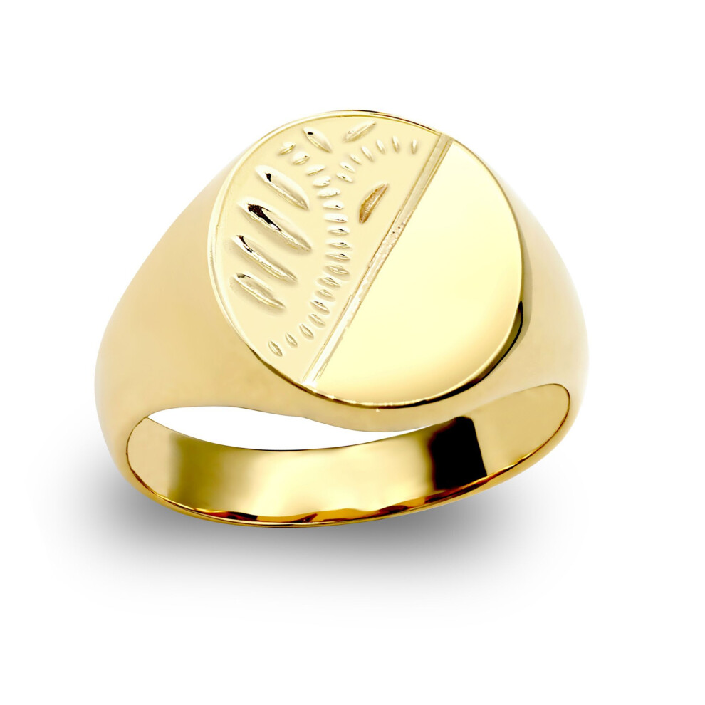 Jewelco London (O) Men's Solid 9Ct Yellow Diamond Cut Oval Signet Ring - Jrn143 Gold